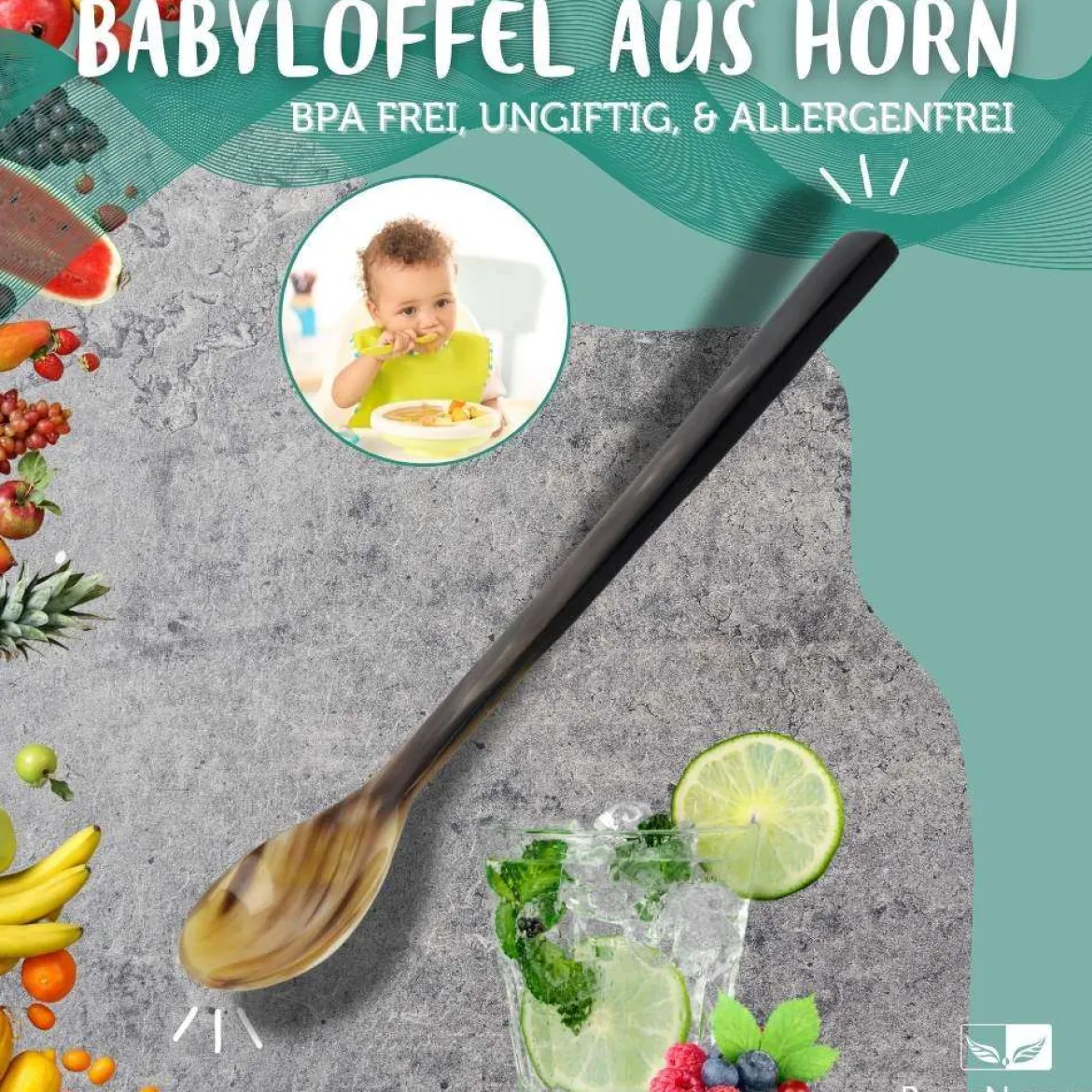Babylöffel aus Horn, 19 cm