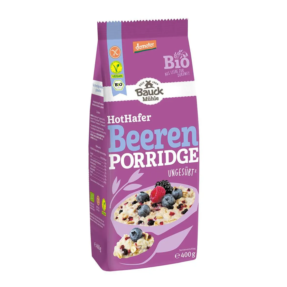 Bauckhof Hot Hafer Porridge - Haferbrei mit 19% Beeren - fruchtig & glutenfrei