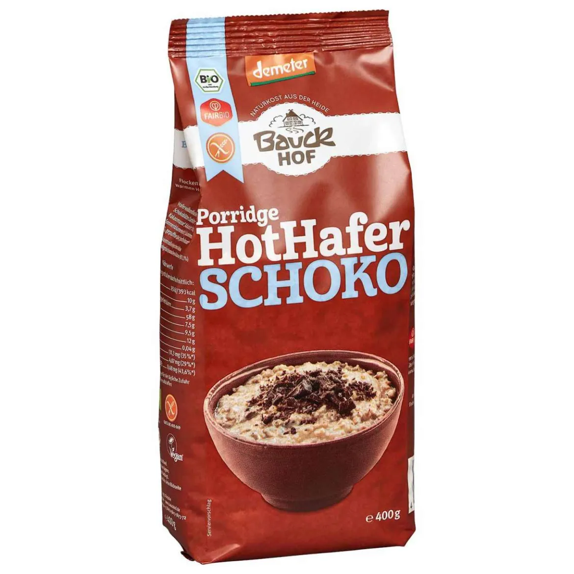 Bauckhof Porridge Hot Hafer Schoko - Demeter Haferbrei glutenfrei