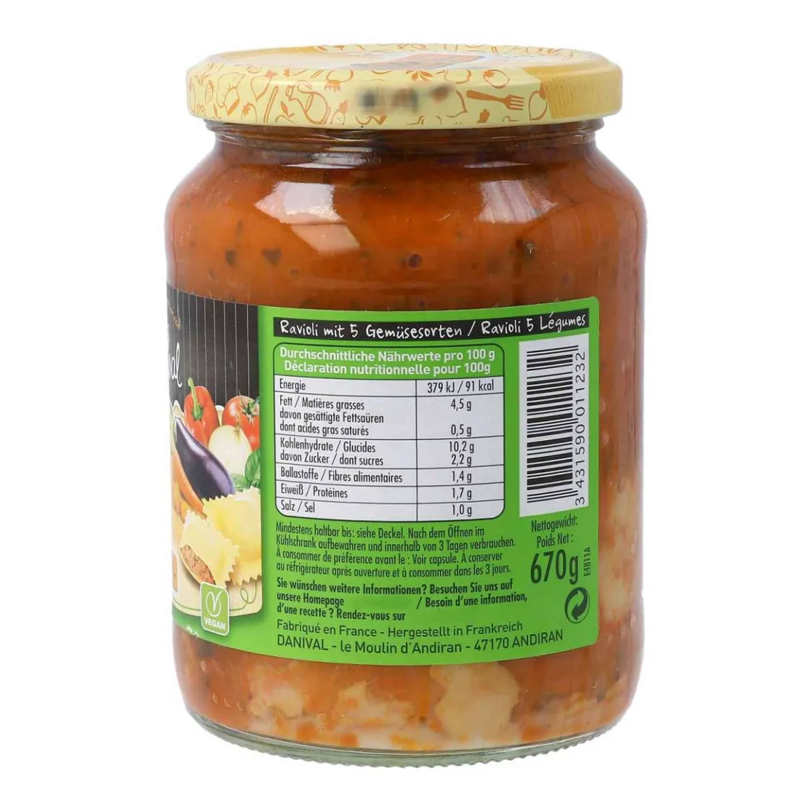 Bio Ravioli mit Gemüsefüllung - Vegan