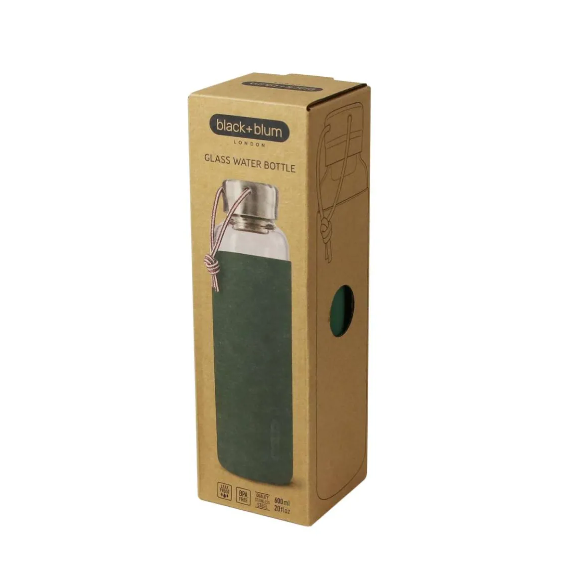 Black+Blum Borosilikatglas Trinkflasche in sieben Farben