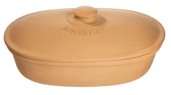 Brottopf oval aus Ton mit Deckel, in Naturfarbe