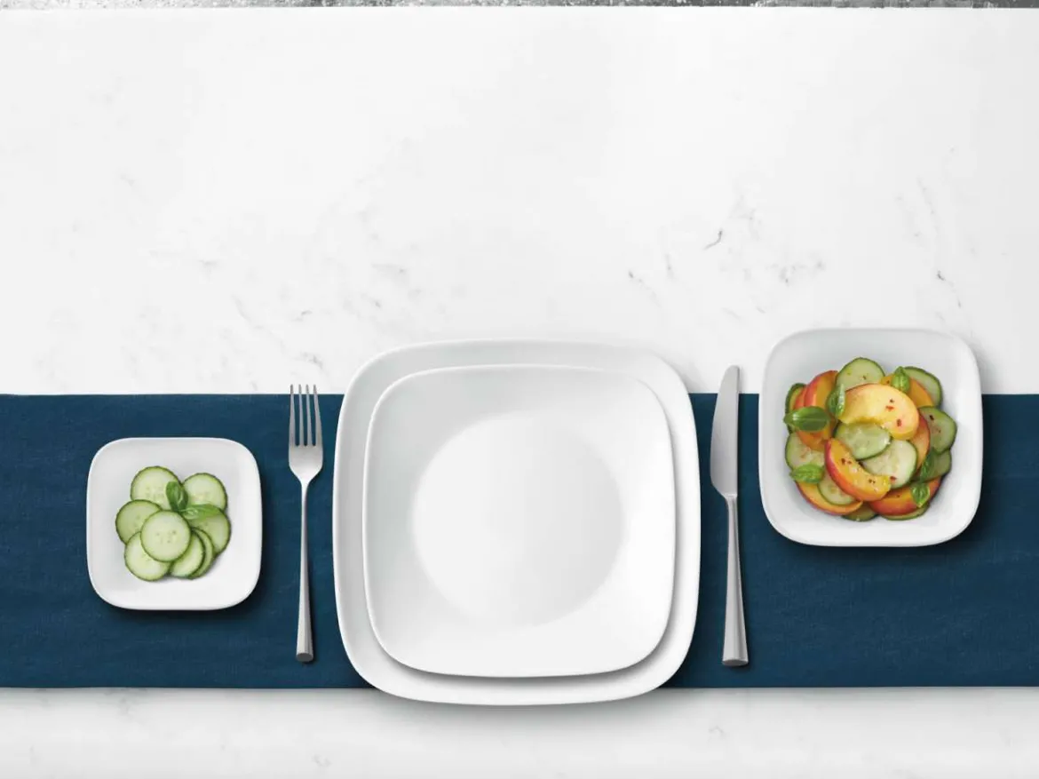 Corelle Glas Geschirr Set weiß - elegantes Design, 12-teilig