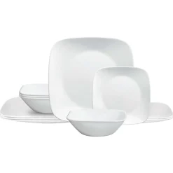 Corelle Glas Geschirr Set weiß - elegantes Design, 12-teilig
