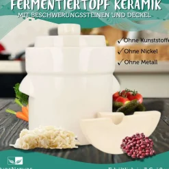 Fermentiertopf Keramik - mit Beschwerungssteinen & Deckel