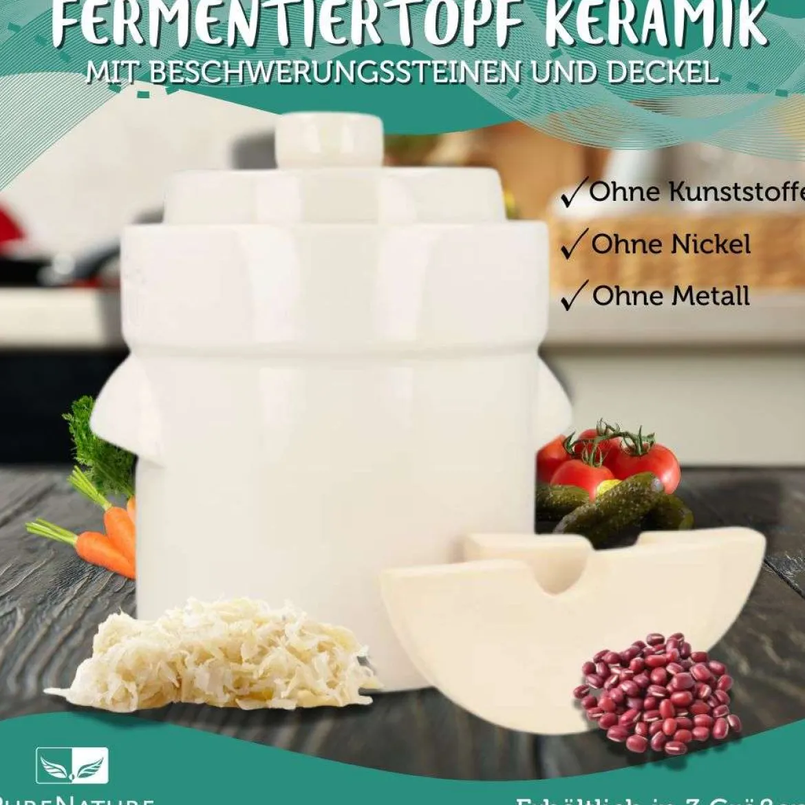Fermentiertopf Keramik - mit Beschwerungssteinen & Deckel