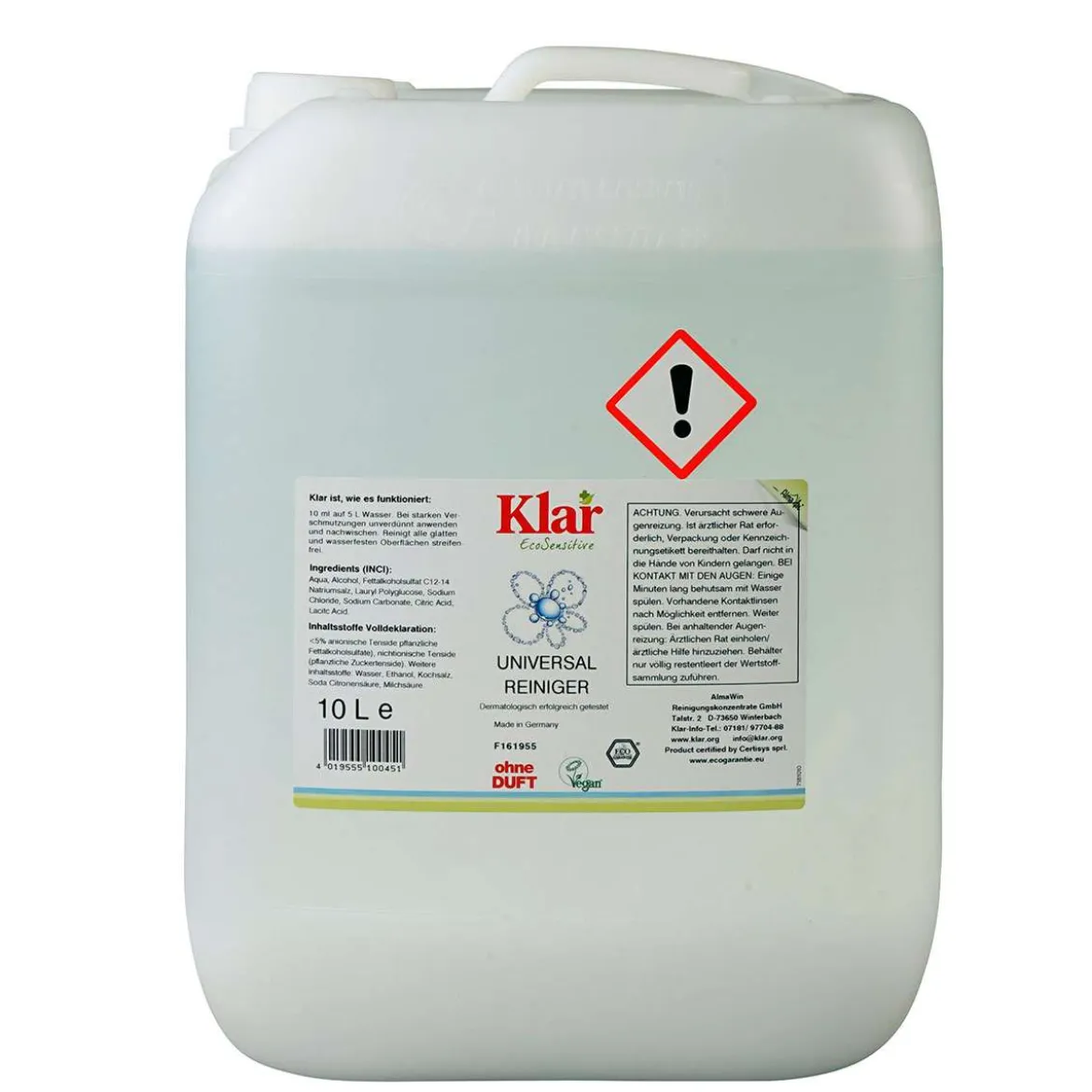 Haushaltsreiniger von Klar EcoSensitive - ohne Duftstoffe, 10 l