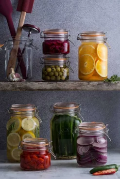 Kilner Gewürzgläser mit Glasdeckel - in dekorativer Holzkiste