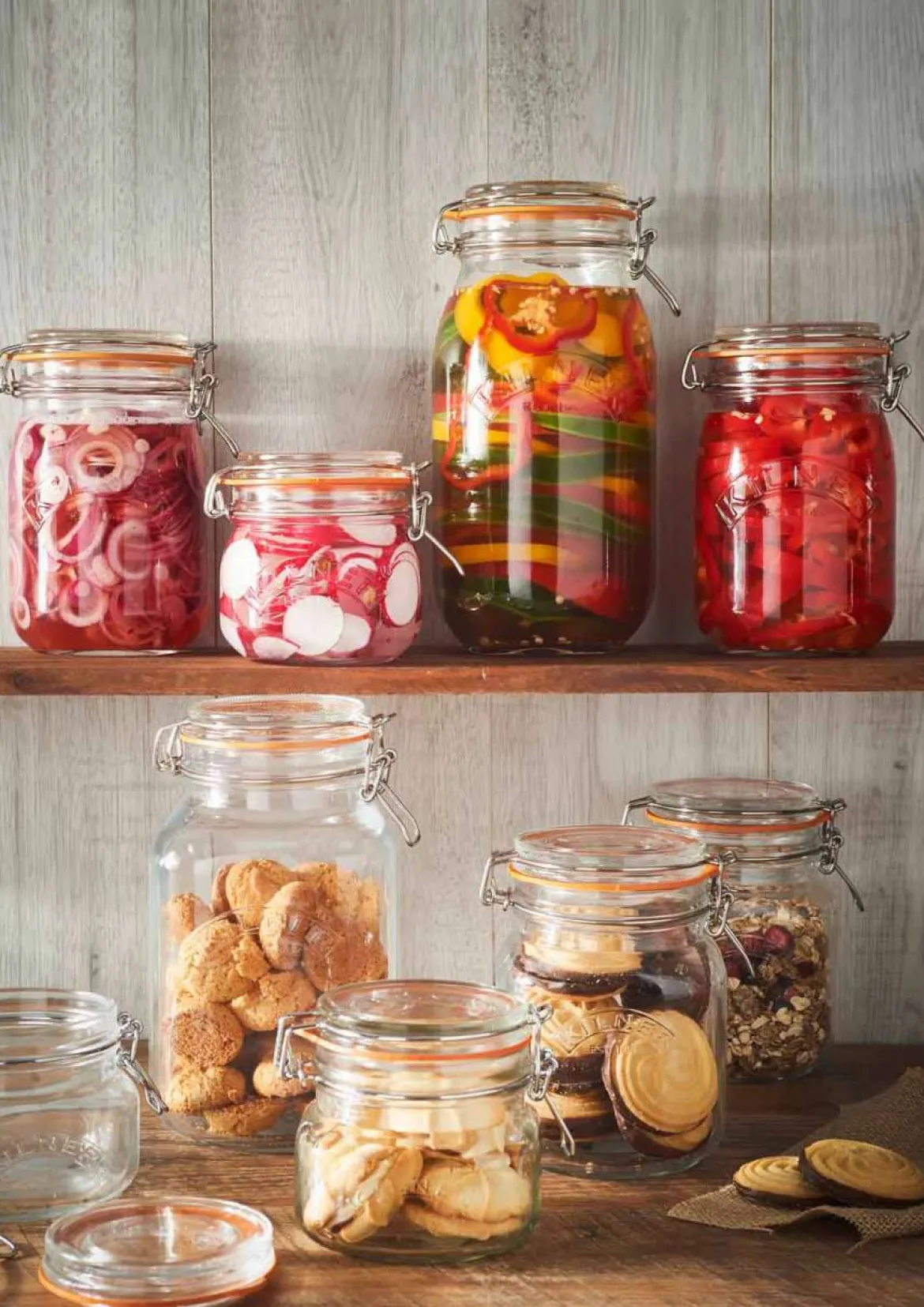 Kilner Gewürzgläser mit Glasdeckel - in dekorativer Holzkiste