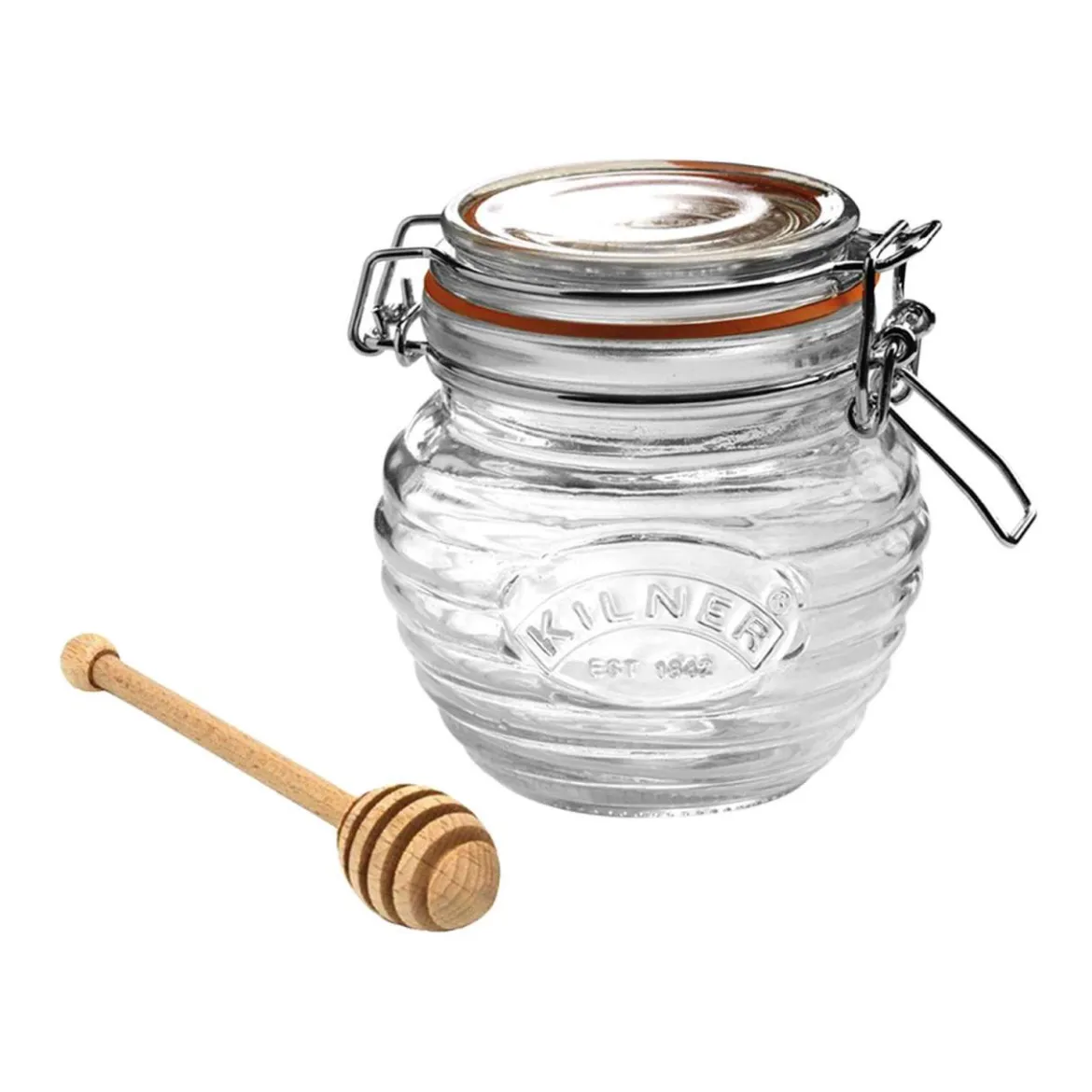 Kilner Honigglas mit Löffel aus Holz - Bienenstock Design
