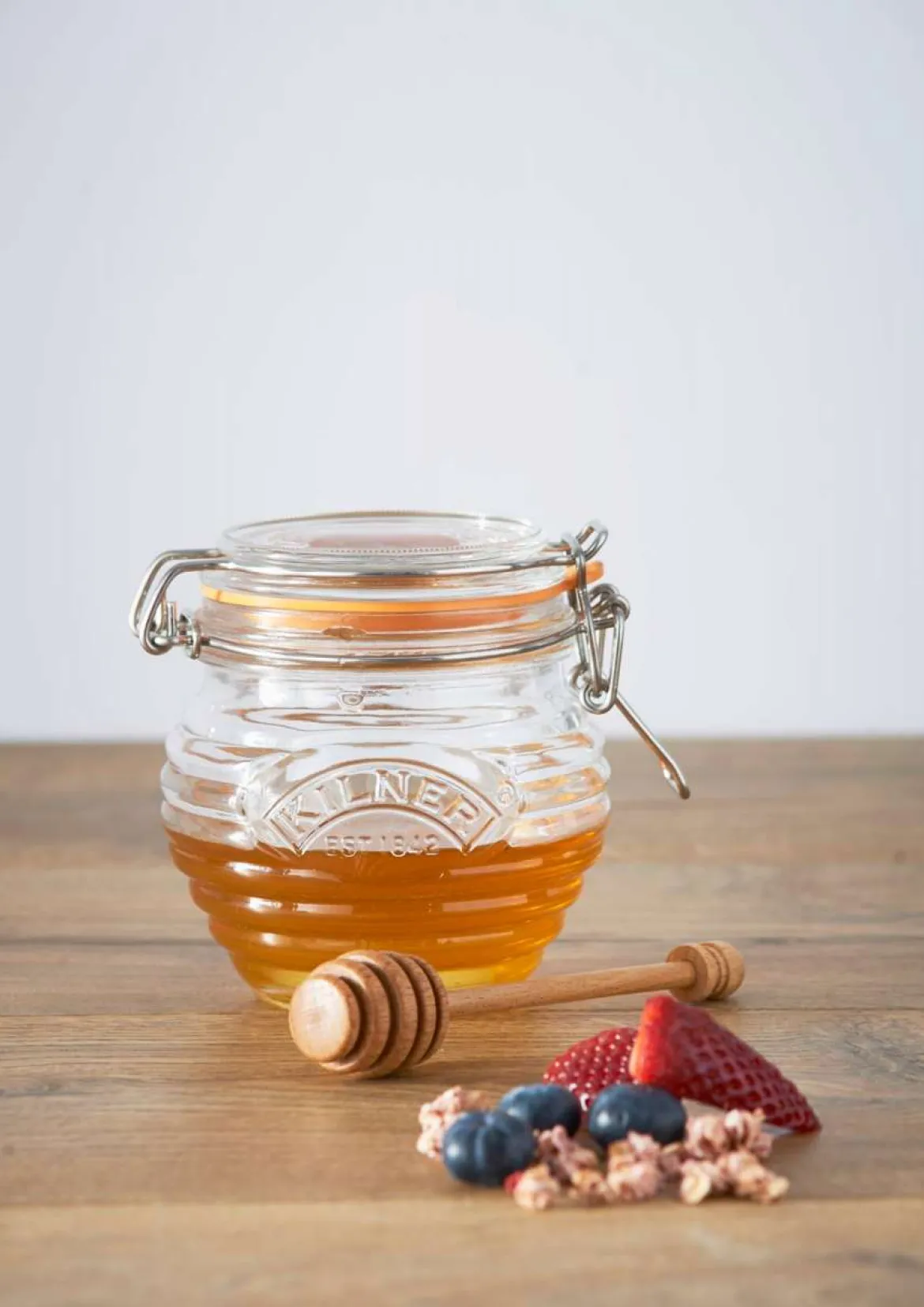 Kilner Honigglas mit Löffel aus Holz - Bienenstock Design