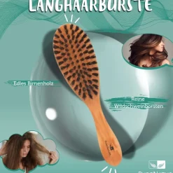 Langhaarbürste reine Wildschweinborsten - edles Birnenholz
