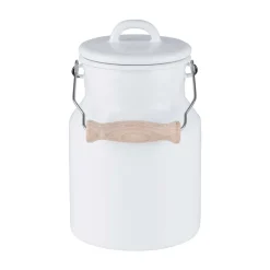 Nostalgische Milchkanne 1,5 L aus Emaille mit Holzgriff