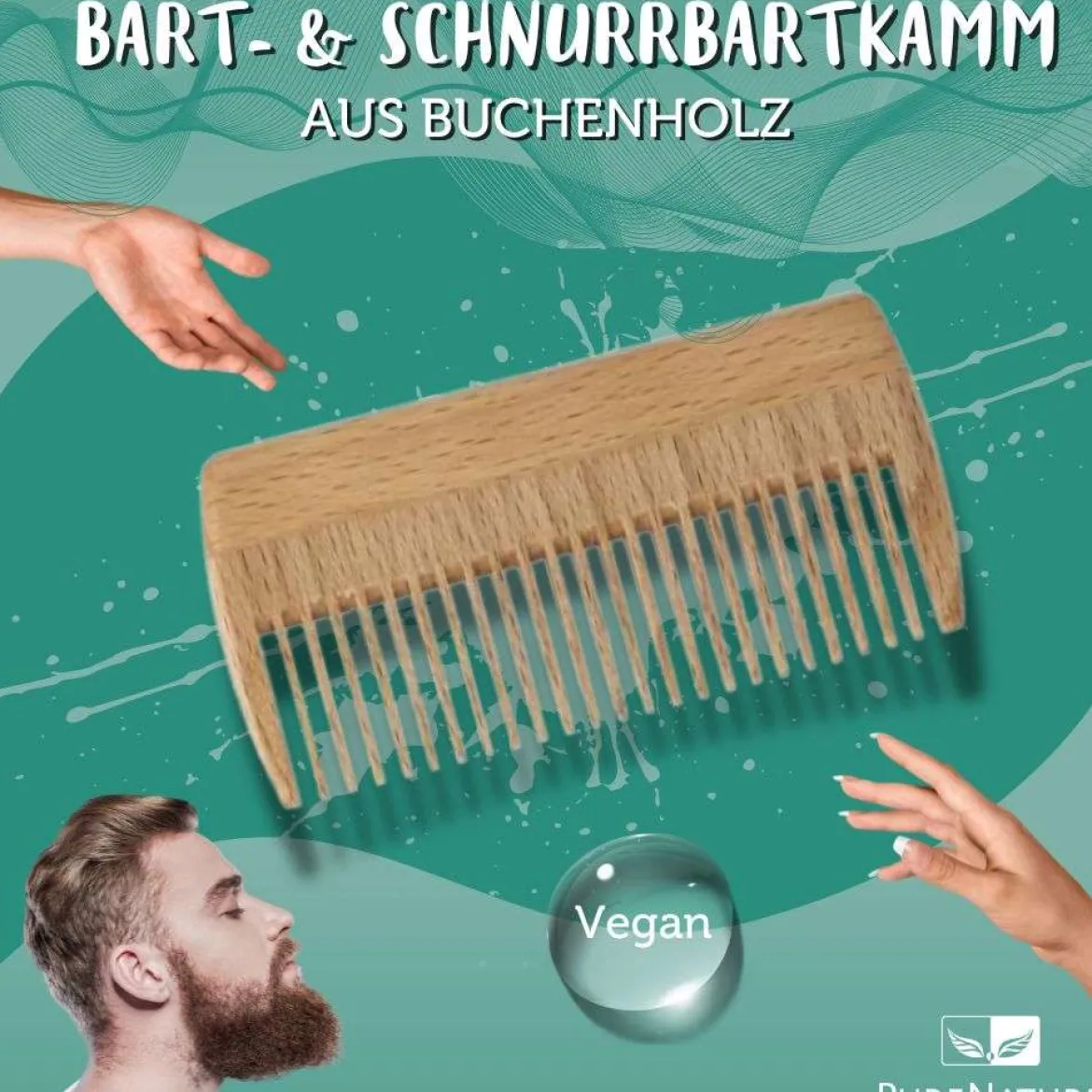 PureNature Bart- und Schnurrbartkamm aus Buchenholz