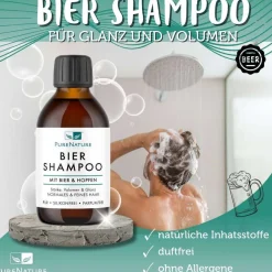 PureNature Bier Shampoo ohne Parfüm - stärkt die Haare & gibt Volumen