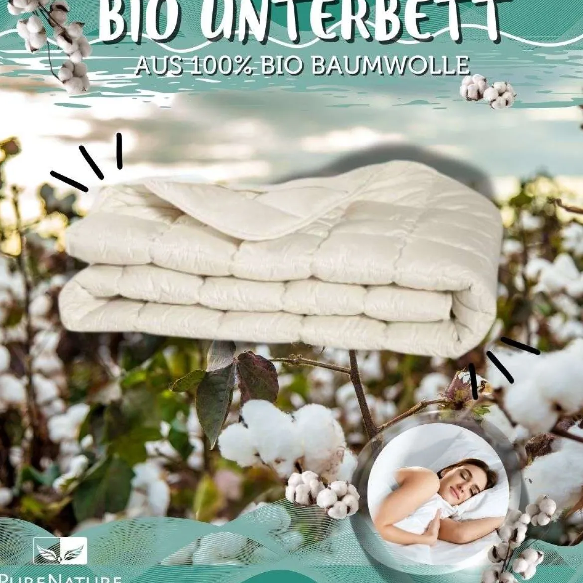PureNature Bio Unterbett Baumwolle waschbar aus 100% Bio Baumwolle
