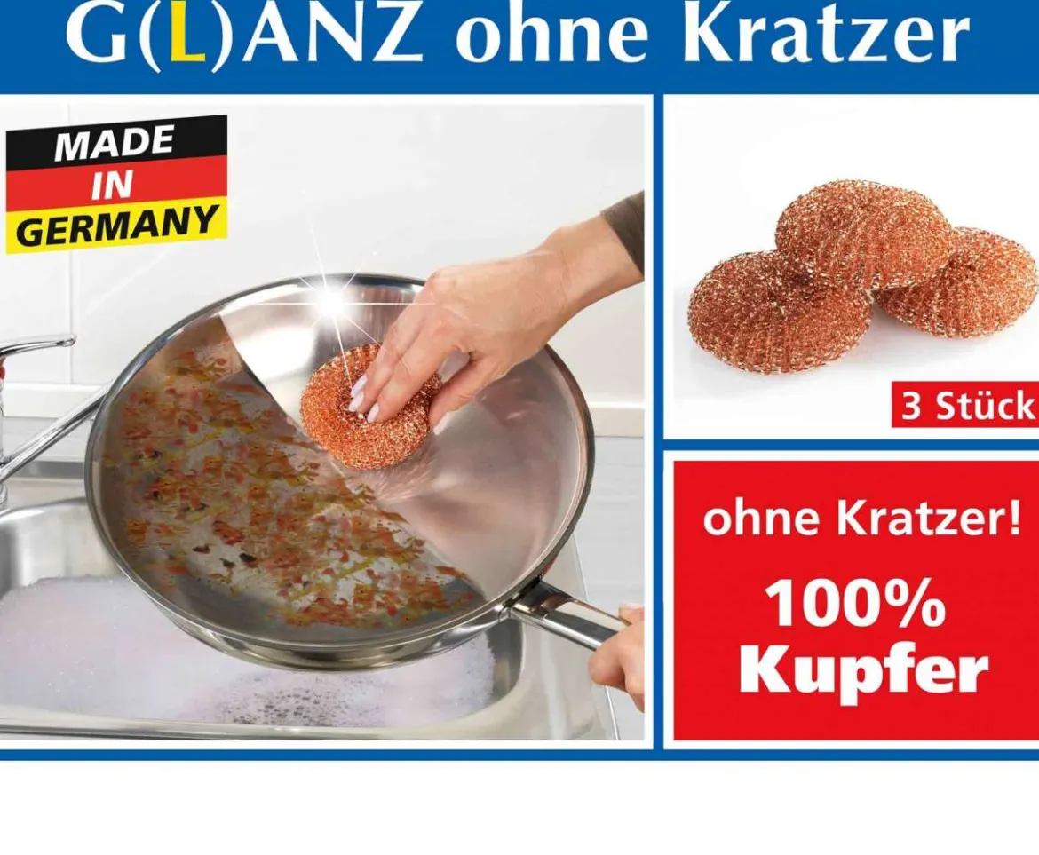 PureNature Kupferschwamm im 3er Set - reinigt ohne Kratzer