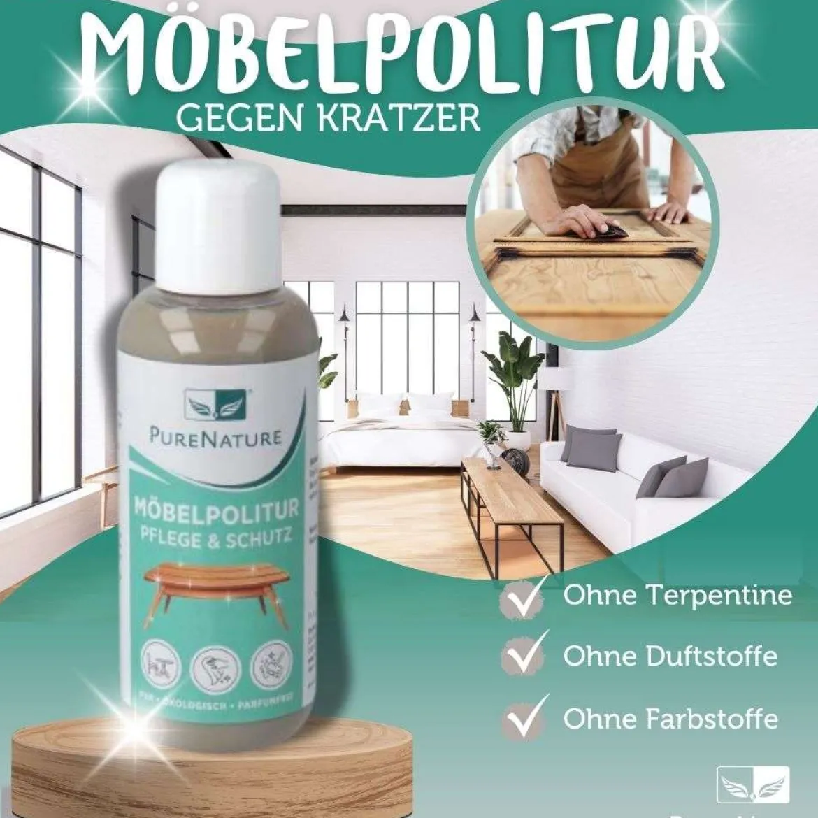 PureNature Möbelpolitur gegen Kratzer - mit Carnaubawachs