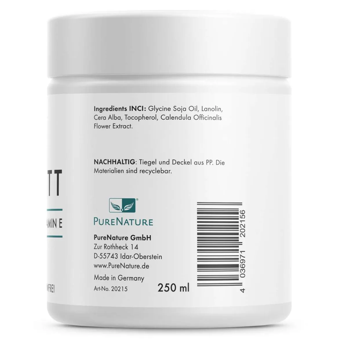 PureNature Melkfett ohne Mineralöl & Parfüm, mit Vitamin E