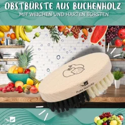 PureNature Obstbürste aus Buchenholz mit weichen und harten Borsten
