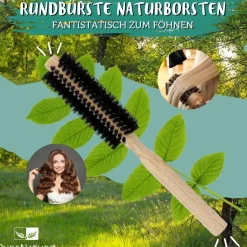 PureNature Rundbürste Naturborsten - antistatisch zum Haare föhnen