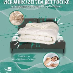 PureNature Vierjahreszeiten Bettdecke Schafschurwolle mit Knüpfbändern