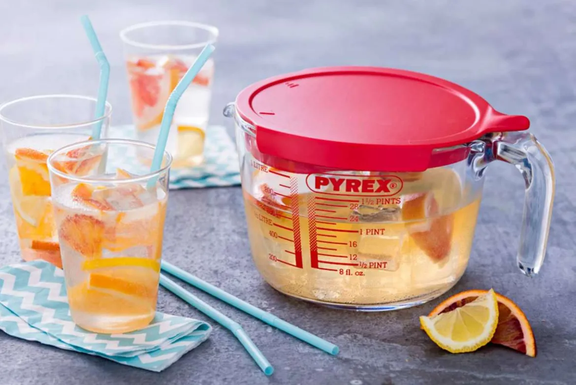 Pyrex Messbecher Glas 1l aus Borosilikatglas mit Henkel und Deckel
