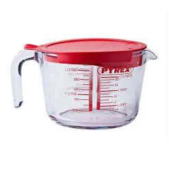 Pyrex Messbecher Glas 1l aus Borosilikatglas mit Henkel und Deckel
