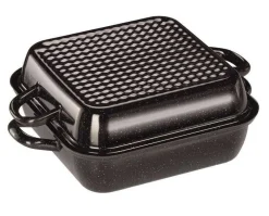 RIESS Bratpfanne mit Deckel Schwarzemaille quadratisch 26 x 26 cm