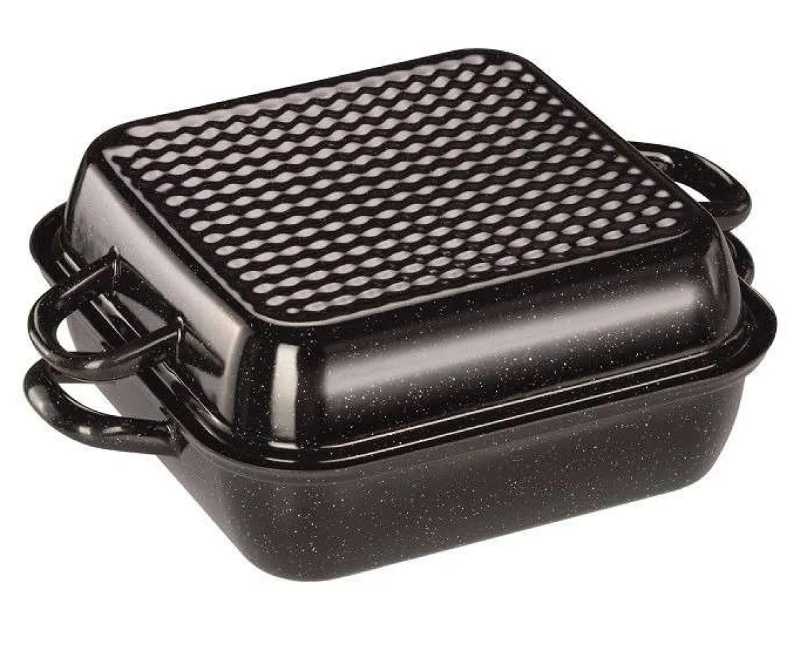 RIESS Bratpfanne mit Deckel Schwarzemaille quadratisch 26 x 26 cm