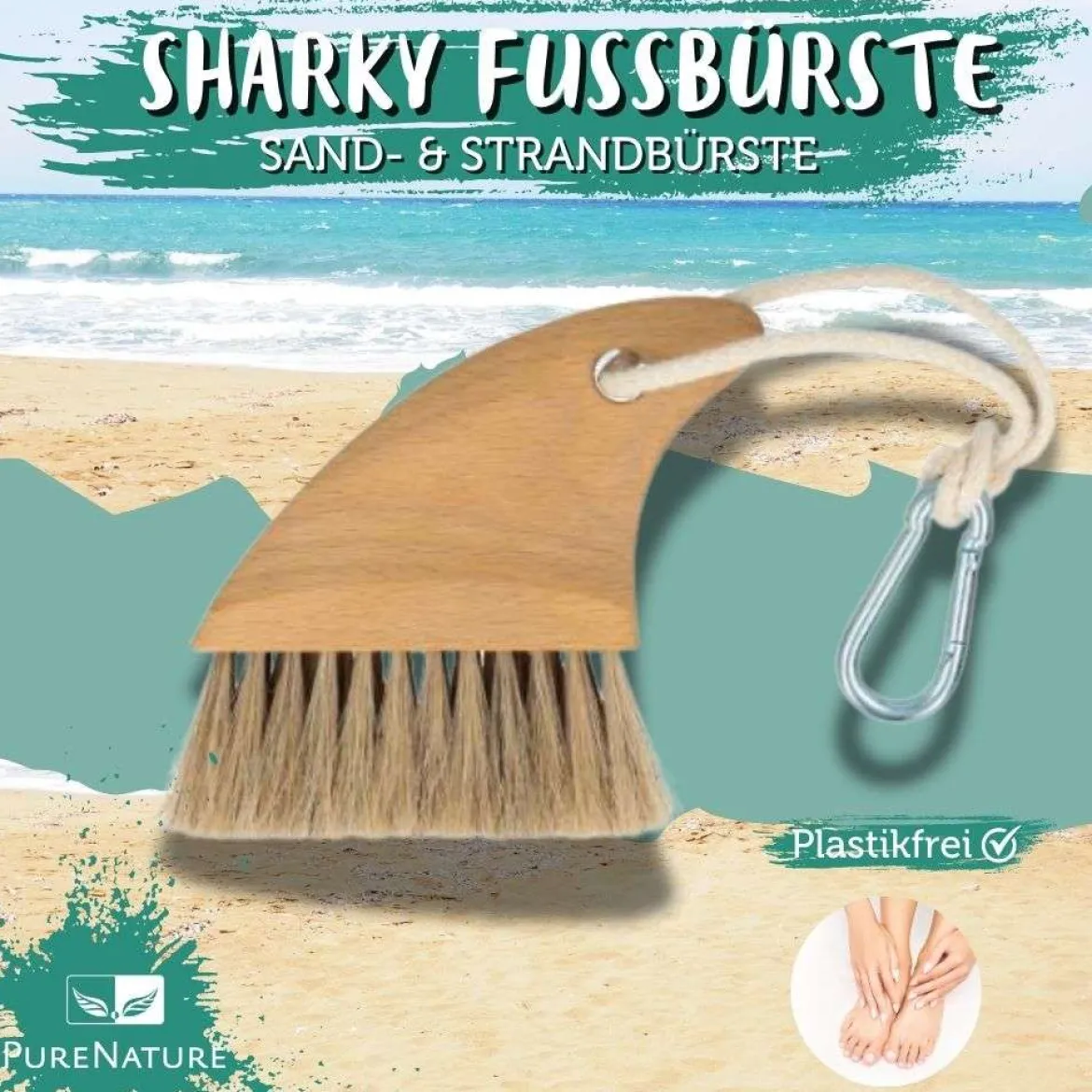Sharky Fußbürste: Die Sand- und Strandbürste mit Karabiner