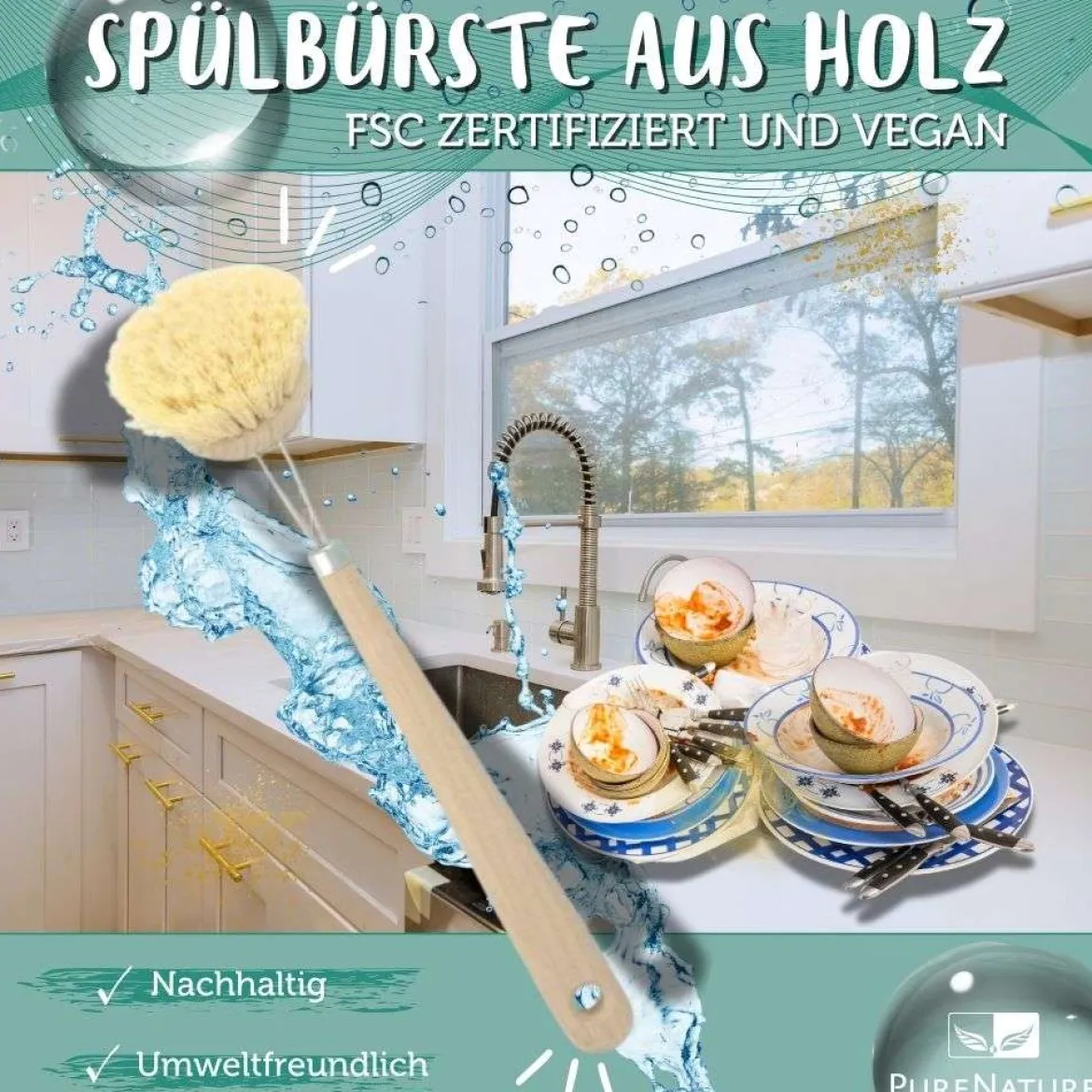 Spülbürste aus Holz mit Naturborsten