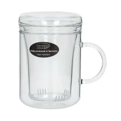 Trendglas Jena Teeglas mit Sieb und Deckel aus leichtem Borosilikatglas