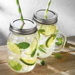 Trinkglas mit Deckel & Henkel: Vintage Gläser 0,4 l
