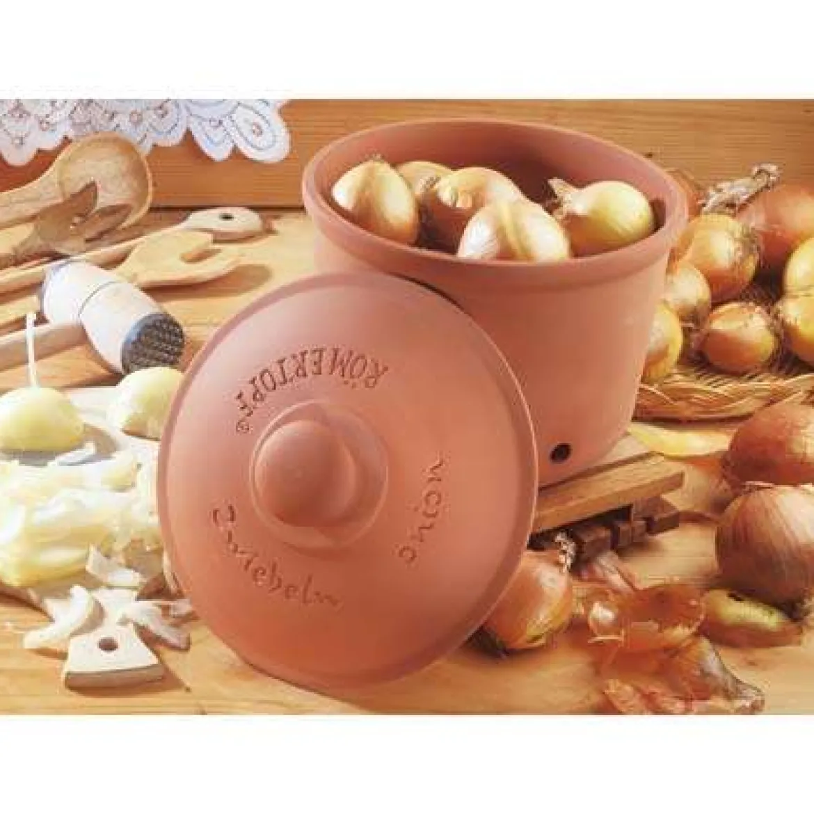 Vorratstopf für Zwiebeln, spülmaschinengeeignet & glasiert